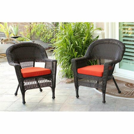 JECO W00201-2-FS018-CS Espresso Wicker Chair with Red Cushion, 2PK W00201_2-FS018-CS